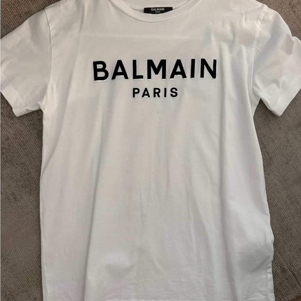 Balmain Paris Boys White Logo Tee size 12